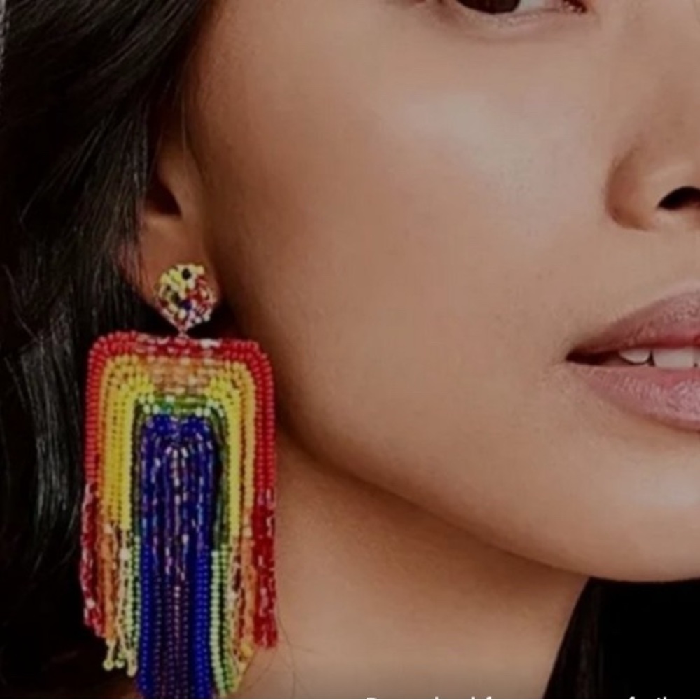 Anthropologie Deepa Gurnani Becka Rainbow Chandelier beaded statement Earrings